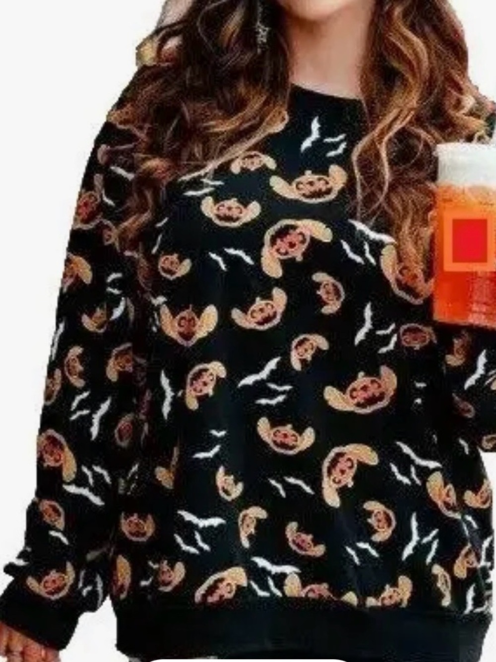Disney Stitch Black Fleece Halloween Pullover with White Logo
